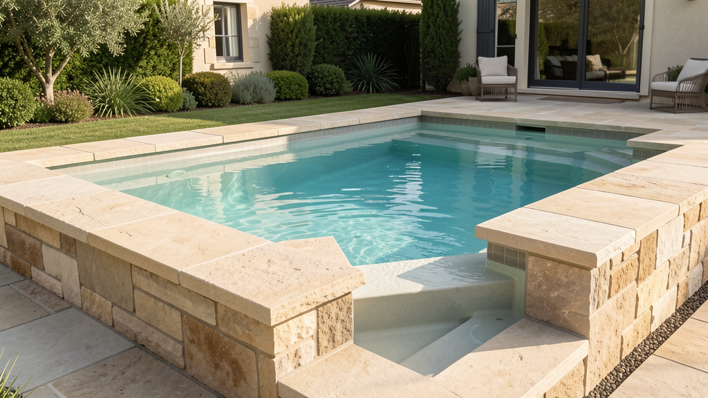 Détail de finition d'une piscine compacte
