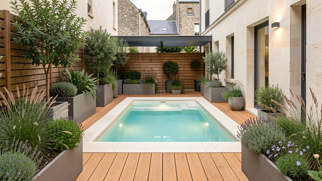 Mini piscine moderne dans un petit jardin